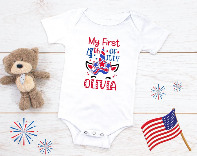 Personalized 4th Of July Baby Girl Onesie, Fourth of July Unicorn Onesie