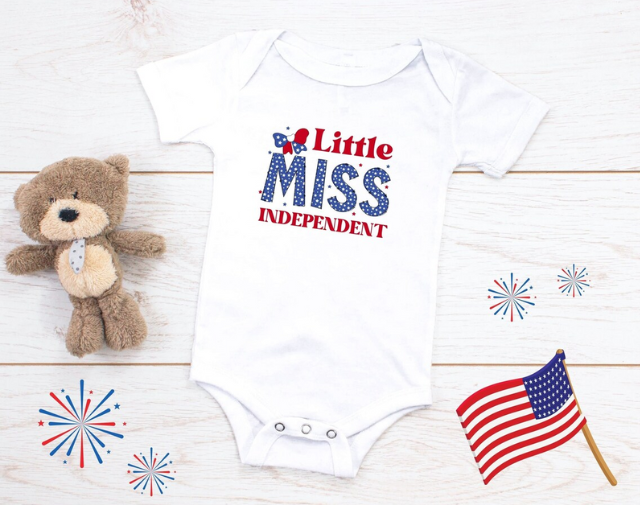Little Miss Independent Baby Girl Onesie, Cute 4th Of July baby girl Outfit