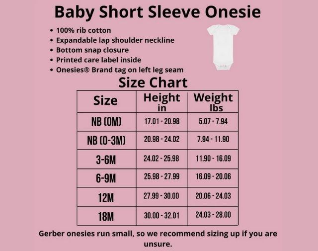 Baby Onesie size chart