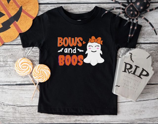 Bows and Boos baby Girl Onesie, Halloween Toddler Girl Tee, Cute Halloween Gift