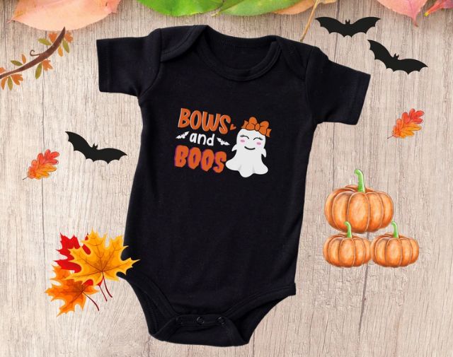 Bows and Boos baby Girl Onesie, Halloween Toddler Girl Tee, Cute Halloween Gift