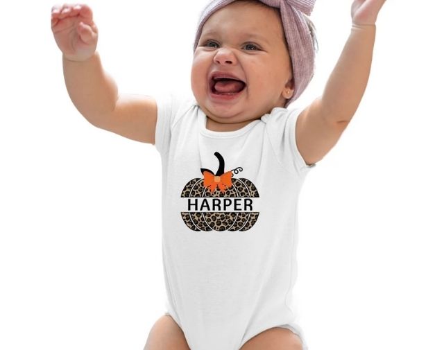 Leopard Pumpkin name Baby Onesie, Personalized Pumpkin Fall Onesie, Pumpkin Toddler Girl Shirt