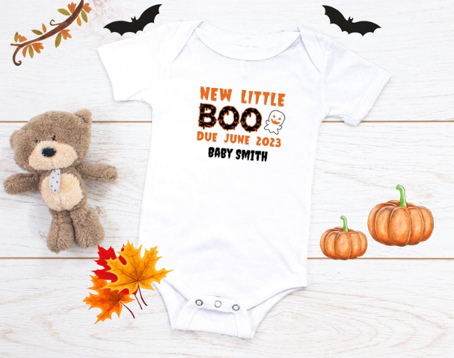 New Little Boo Halloween pregnancy Announcement personalized Onesie