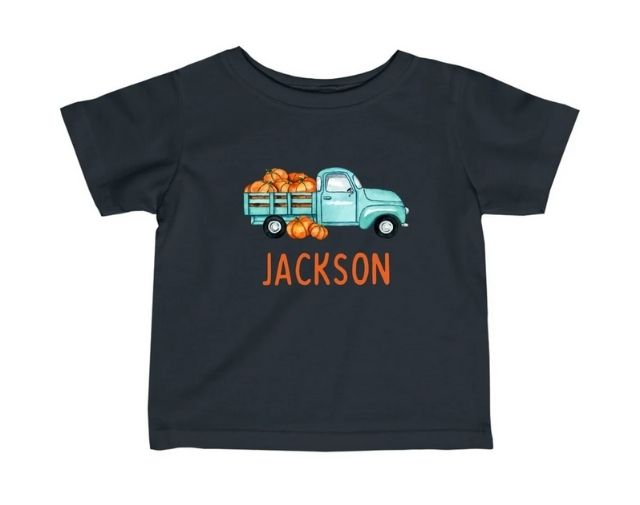 Personalized Fall Baby Onesie, Pumpkin Truck Onesie, Pumpkin Truck Toddler Shirt