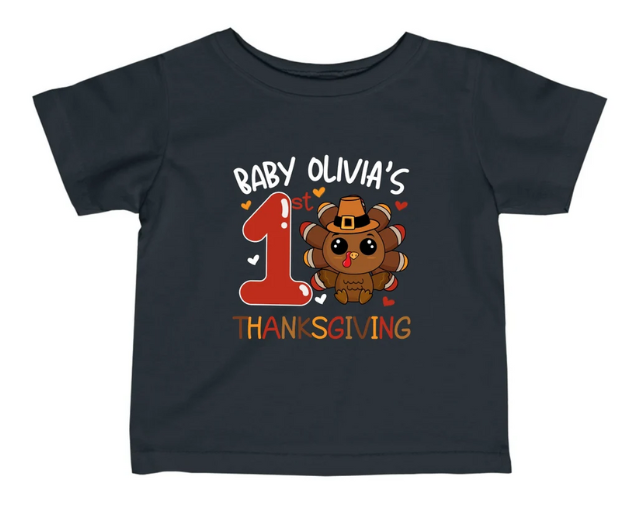 Personalized First Thanksgiving Turkey Baby Onesie, My First Thanksgiving Girl Tee