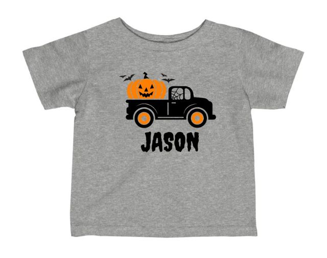 Personalized Halloween Truck Baby Onesie, Halloween Truck Boys shirts, Toddler Boy Halloween Shirt