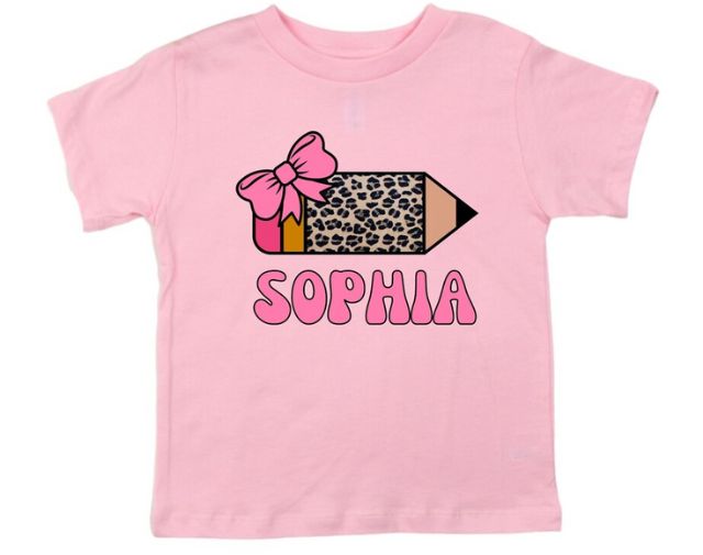 Personalized Leopard Pencil Girls shirt, Girl Back To School Shirt