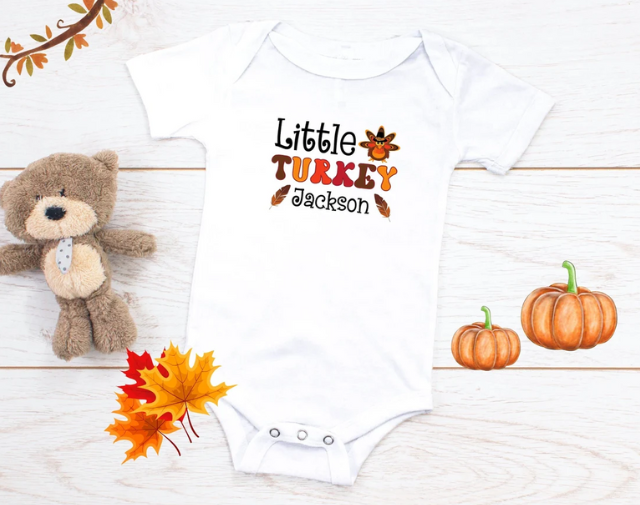 Personalized Little turkey baby Boy Onesie, Little Turkey Toddler Boy Shirt