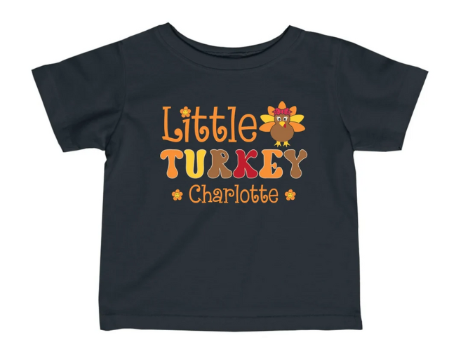 Personalized Little turkey baby Girl Onesie, Little Turkey Toddler Girl Shirt