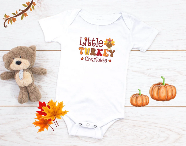 Personalized Little turkey baby Girl Onesie, Little Turkey Toddler Girl Shirt