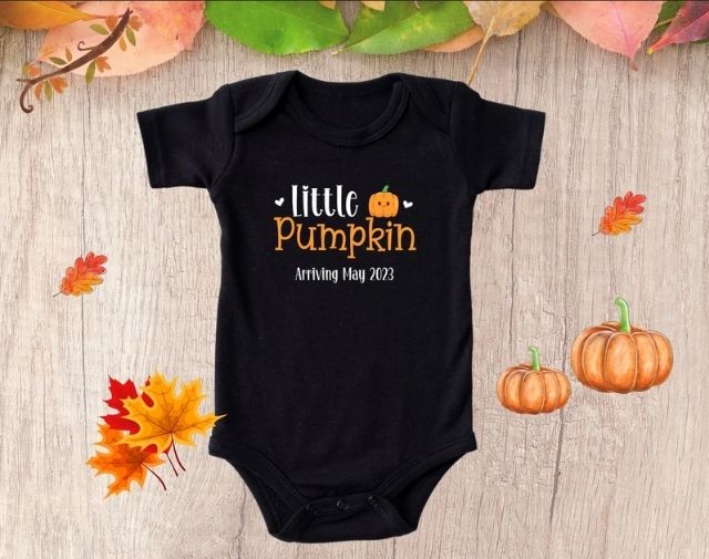 Pregnancy Announcement Little Pumpkin Baby Onesie, Cute Baby Reveal Fall Onesie