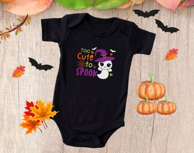 Too Cute To Spook baby Girl Onesie, Halloween Toddler Girl Tee, Cute Halloween Gift