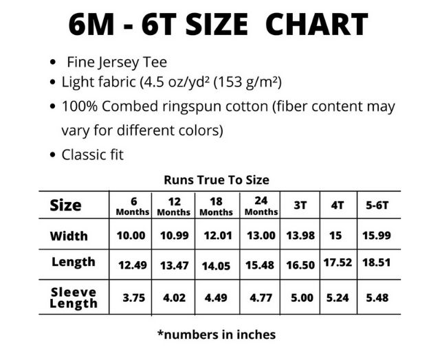 baby shirts size chart