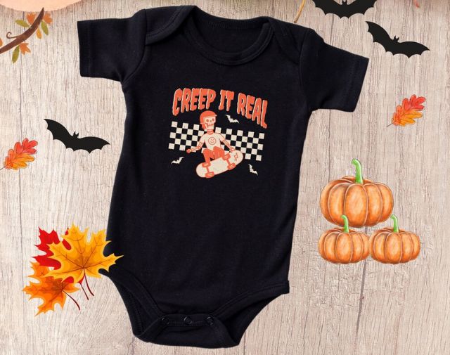 Creep It Real Toddler Boy Halloween Shirt, Cute Retro Halloween Onesie