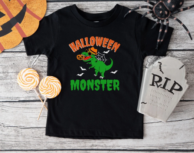 Funny Halloween T-Rex With Pumpkin Boy Shirt