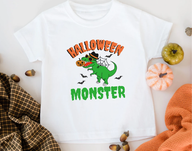 Funny Halloween T-Rex With Pumpkin Boy Shirt