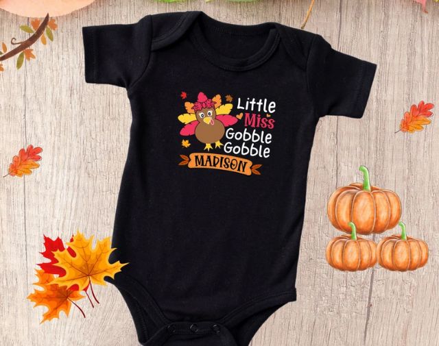 Little Miss Gobble Gobble Onesie, Cute Fall Onesie, Thanksgiving Baby Shirt