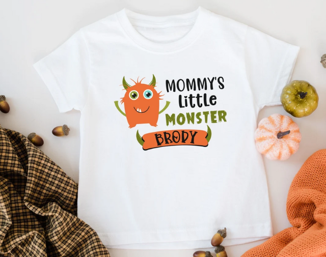 Personalized Halloween Kids Shirt, Mommy's Little Monster baby Boy Onesie, Halloween Toddler Boy Shirt