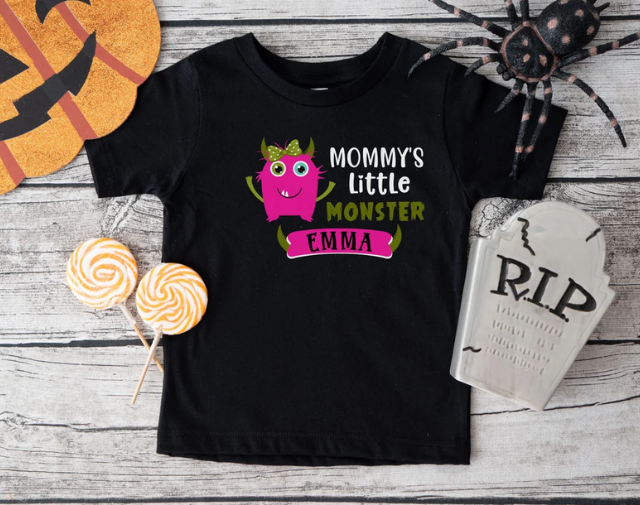 Personalized Halloween Kids Shirt, Mommy's Little Monster baby girl Onesie
