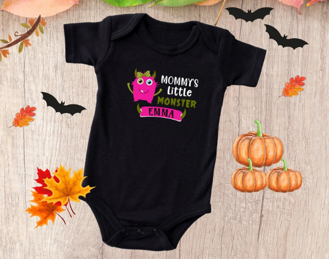 Personalized Halloween Kids Shirt, Mommy's Little Monster baby girl Onesie