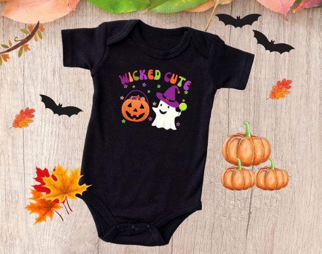 Wicked Cute Retro Halloween baby Onesie and Shirt, Halloween Kids Tee, Halloween Gift