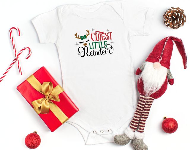 Cutest Little Reindeer Girl Christmas Shirt, Reindeer baby girl Onesie