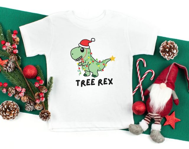 Dinosaur Christmas Kids Shirt, T Rex Dinosaur Baby Onesie, Tree Rex Dinosaur