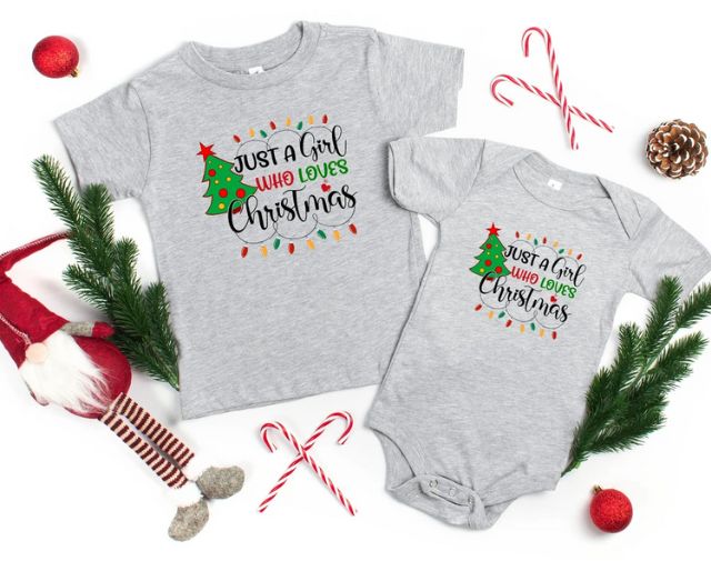 Just A girl who loves Christmas Shirt, Cute Christmas Baby Girl Onesie
