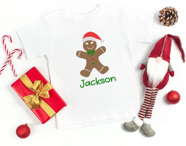 Personalized Gingerbread Kids Christmas Shirt, Cute Christmas Baby Onesie
