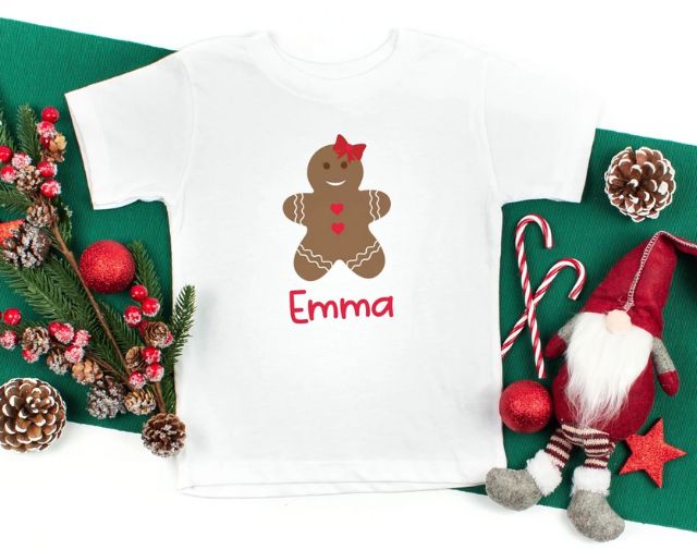 Personalized Gingerbread Kids Christmas Shirt, Cute Christmas Baby Onesie