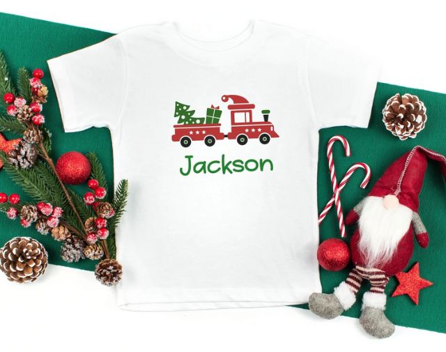 Personalized Train Boy Christmas Shirt, Cute Christmas Baby boy Onesie, Christmas Toddler Boy Tee