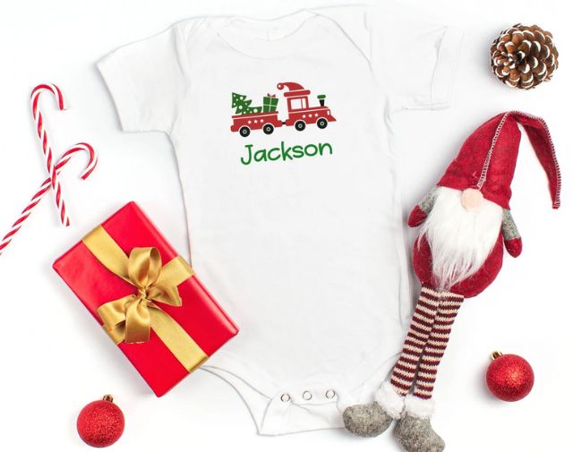 Personalized Train Boy Christmas Shirt, Cute Christmas Baby boy Onesie, Christmas Toddler Boy Tee