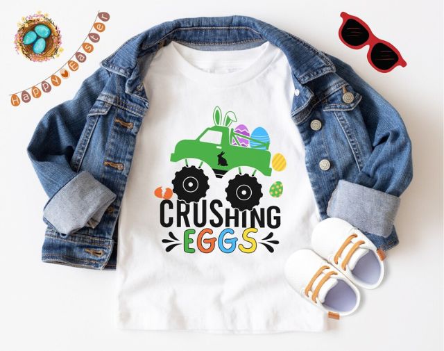 Crushing Eggs Kids Easter Shirt, Easter Monster Truck