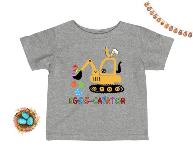 Easter Eggs-Cavator Shirt, Boys Easter Shirt, Funny Easter Shirt for Boys