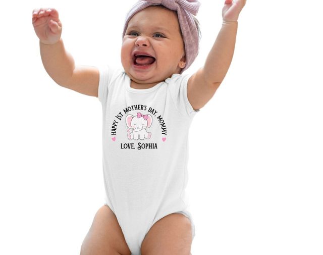 Personalized First Mother's Day Baby Onesie, Happy 1st Mothers Day